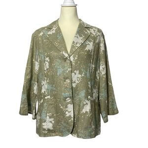 J.Jill 100% Linen Sage Floral 3/4 Sleeve Embroidered Jacket/Blazer Womens Size M
